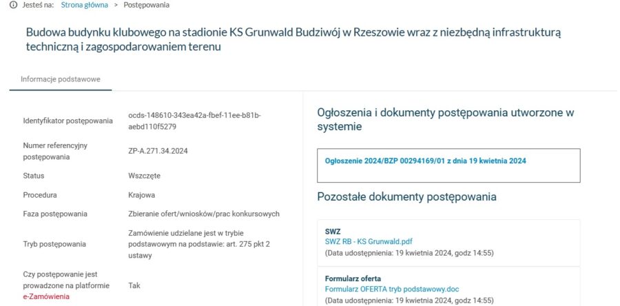 Ogłoszono przetarg na budowę i modernizację obiektu Grunwaldu!